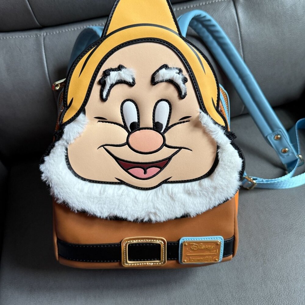 Disney Loungefly Happy Mini Backpack With Faux Fur Beard & Adjustable Straps